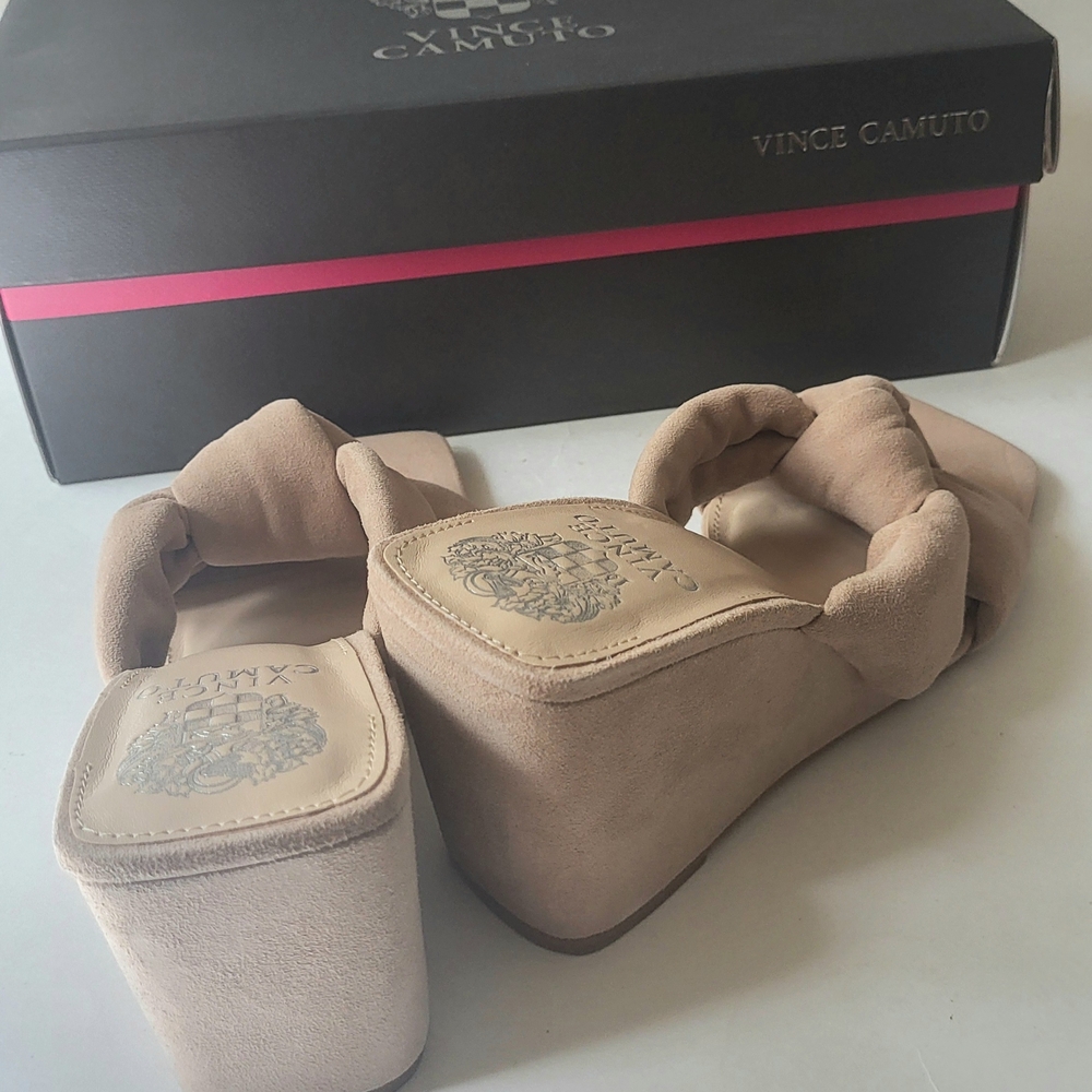 Vince Camuto Rennaya Suede Wedge Sandals Beige - Picture 6 of 10